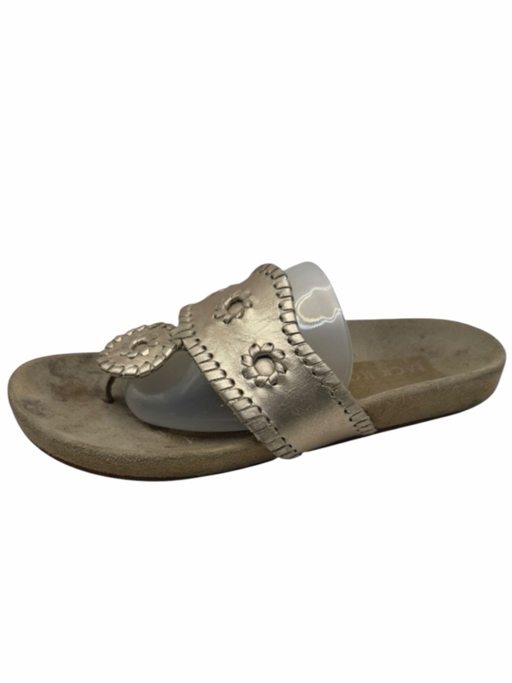 Jack Rogers‎ Jacks Flat Sandals Women 7 Gold Metallic Whipstitch Rondelle Preppy
